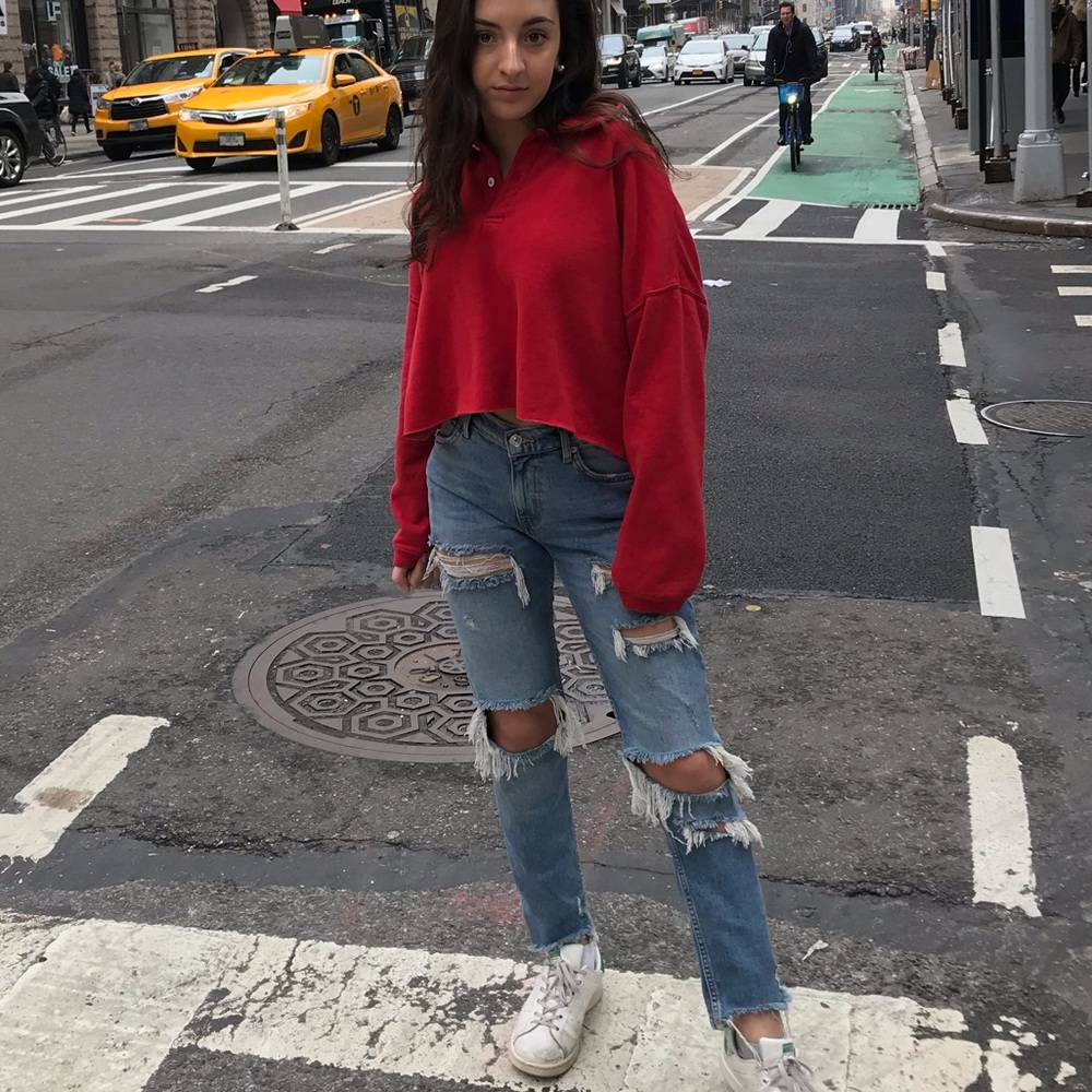Zara mid rise distressed jeans